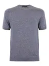 Tagliatore Grey Crewneck T-shirt With Ribbed Edges In Blue