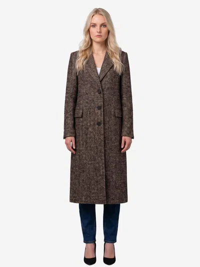Tagliatore Amanda Single Breasted Herringbone Wool Coat In Brown