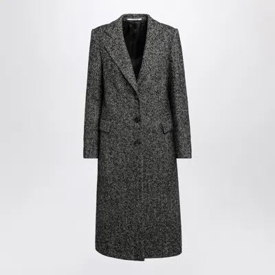 Tagliatore Single-breasted Black Herringbone Coat In Wool Blend In Gray
