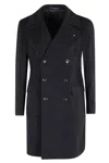 Tagliatore Knee-length Double-breasted Coat In Wool-cashmere Blend In Blue