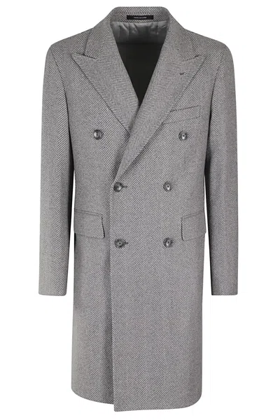 Tagliatore Cappotto D Petto Rever A Lancia Lana Spinata In Perla