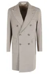Tagliatore Double-breasted Sand Virgin Wool Coat With Pointed Lapel In Gray
