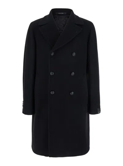 TAGLIATORE 'ARDEN' BLACK DOUBLE-BREASTED COAT WITH NOTCHED REVERS IN WOOL AND CASHMERE MAN