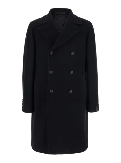 Tagliatore 'arden' Black Double-breasted Coat With Notched Revers
