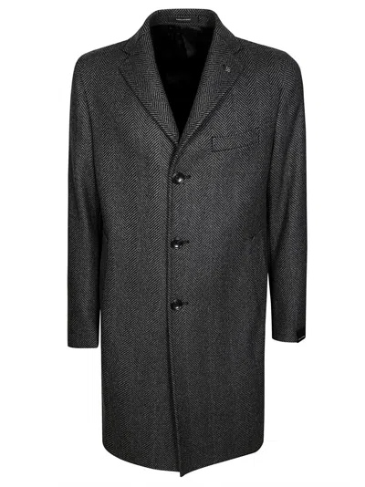 Tagliatore Single Breasted Herringbone Notch Lapel Coat In Black