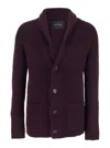 Tagliatore Bordeaux Knit Cardigan With V Neck In Purple