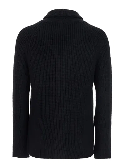 TAGLIATORE BLACK KNIT CARDIGAN WITH V NECK IN WOOL MAN