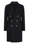 Tagliatore Wool Coat With Notched Lapels And Back Tab In Blue