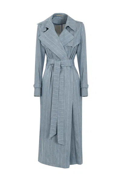 Tagliatore Carola Coat In Linen And Cotton In Denim Gessato