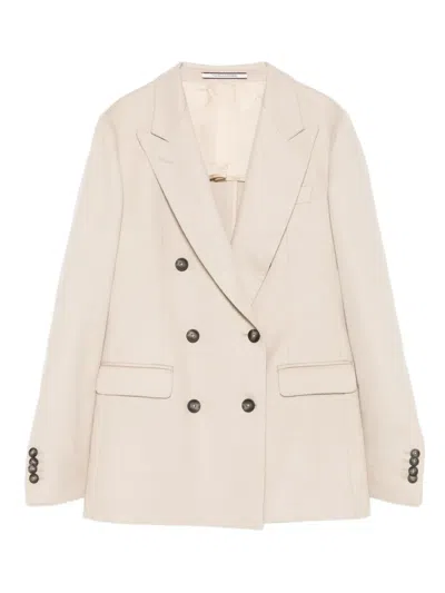 Tagliatore Double-breasted Cashmere Blazer In Neutral