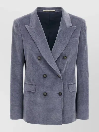 Tagliatore Cashmere Corduroy Double-breasted Blazer In Blue