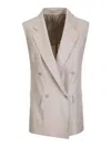Tagliatore Grey Solid Sleeveless Jacket In Gray