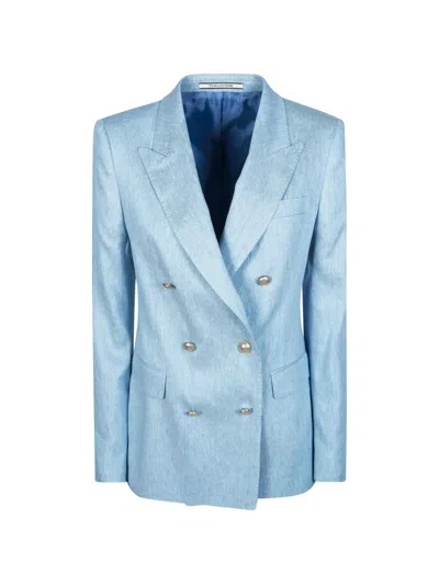 Tagliatore Chambray Double-breasted Jacket In Blue