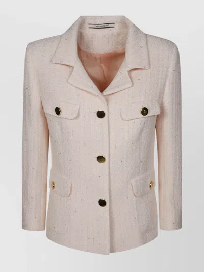 Tagliatore Chanel Bouclet Jacket With Front Flap Pockets In White