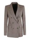 Tagliatore Double-breasted Houndstooth Blazer With Flap Pockets In Brown