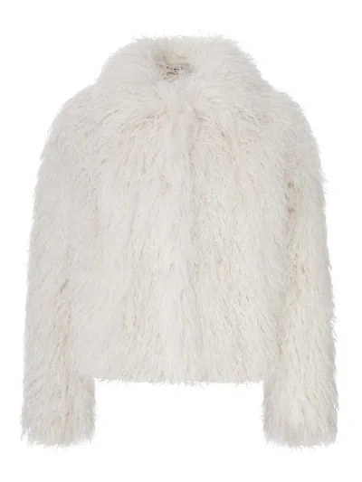 Tagliatore Short Curly Sheepskin Jacket In White