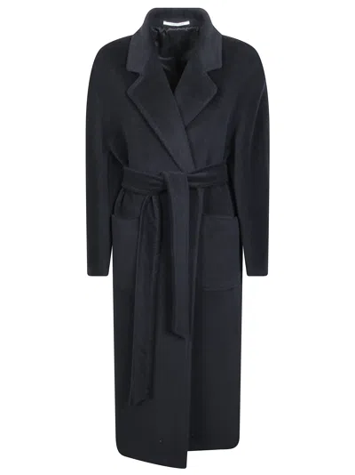 Tagliatore Charlize Tailored Wide Lapel Long Coat In Black