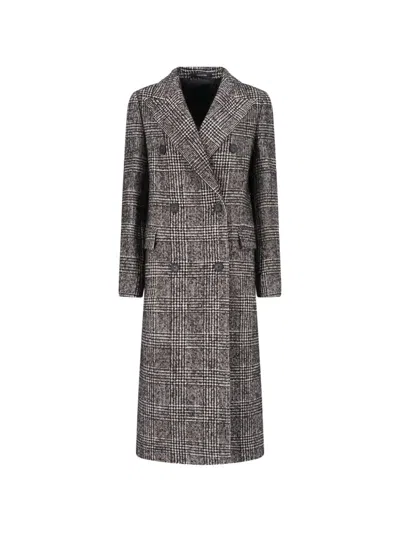 Tagliatore Check Double-breasted Coat In Brown