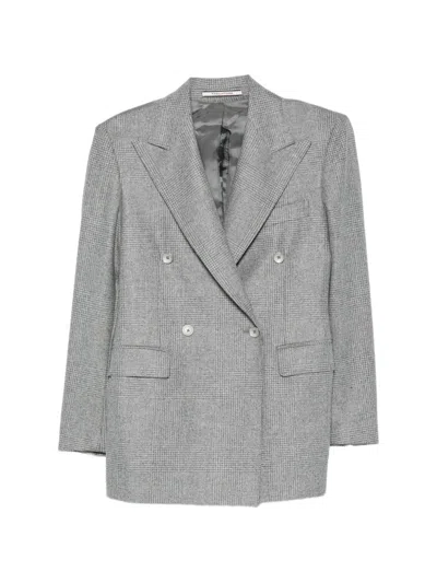 Tagliatore Check Double-breasted Suit In Gray