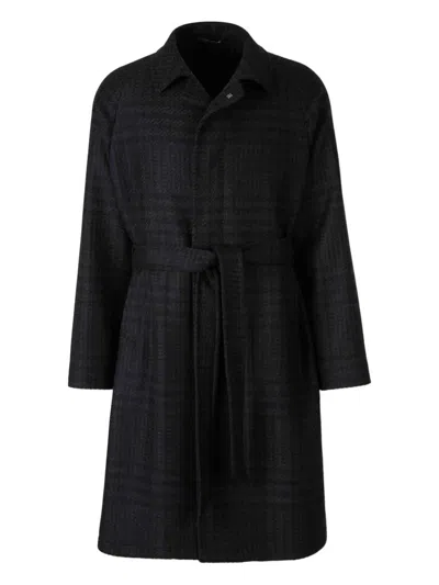 TAGLIATORE CHECK-PATTERN BELTED COAT
