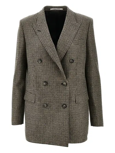 Tagliatore Check-pattern Double-breasted Jacket In Brown