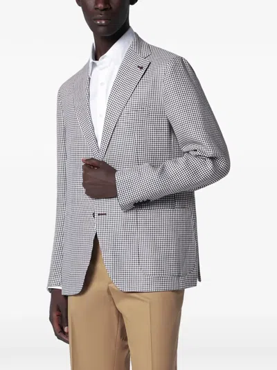 Tagliatore Single-breasted Jacket With Brown Pattern In Blue