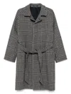 Tagliatore Long Checkered Coat Belted Waist In Gray