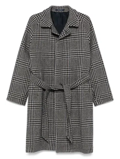 Tagliatore Long Checkered Coat Belted Waist In Multi