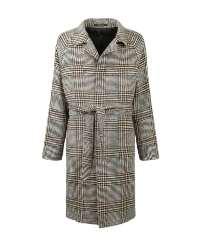 Tagliatore Checked Belted Single-breasted Coat In Black