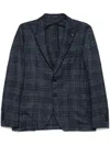 Tagliatore Monte Carlo Tweed Wool Jacket With Brooch In Blue