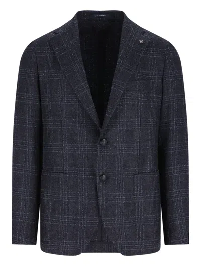 Tagliatore Checked Buttoned Blazer In Blue