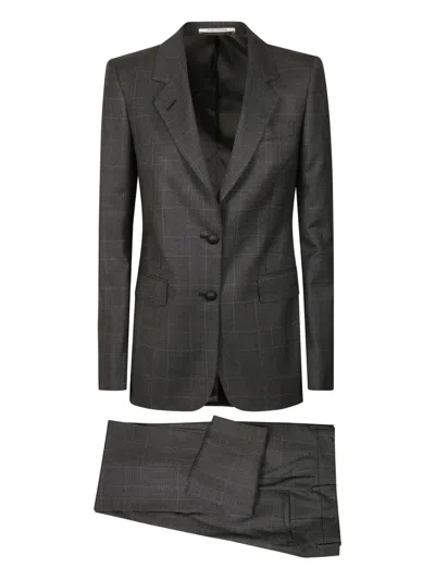 Tagliatore Checked Buttoned Suit In Gold