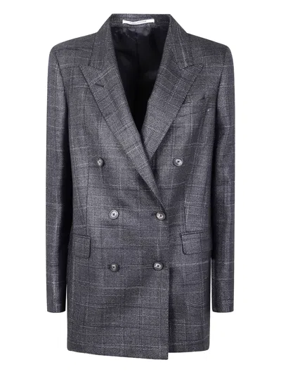 Tagliatore Checked Double-breasted Jacket In Gray