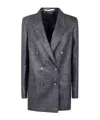 Tagliatore Black Double-breasted Checked Wool Blazer In Gray