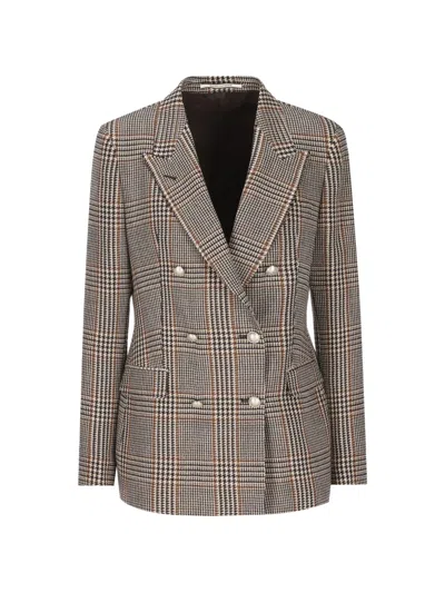 Tagliatore Checked Double-breasted Blazer In Brown