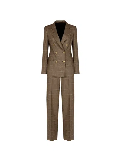 Tagliatore Checked Double-breasted Jacket In Brown
