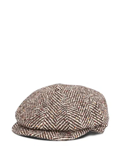 Tagliatore Checked Herringbone Flat Cap In Multi