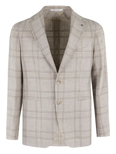 Tagliatore Checked Linen Jacket In Neutral