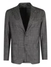 Tagliatore Checkered Wool-silk Blend Blazer With Peaked Lapel In Gray