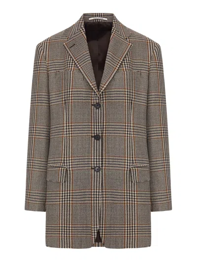 Tagliatore Checked Wool Blend Blazer Jacket With Three Buttons In Brown