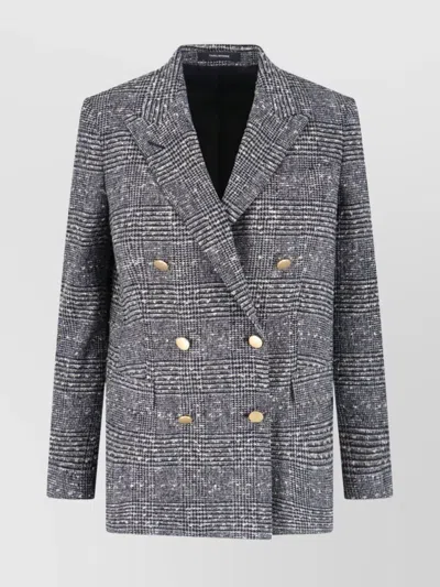 Tagliatore Tailored Double-breasted Jacket With Textured Plaid Pattern In Gray