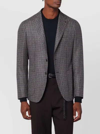 Tagliatore Beige/grey Houndstooth Double-breasted Jacket In Gray
