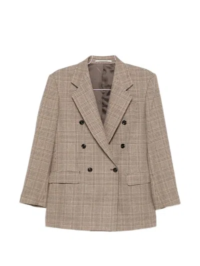 Tagliatore Check-pattern Double-breasted Jacket In Neutral