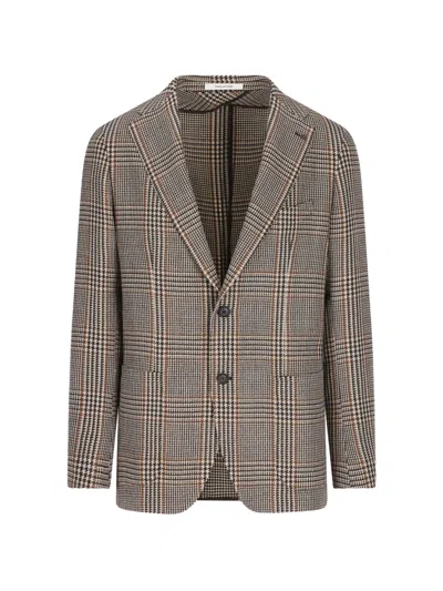 Tagliatore Houndstooth Wool Single-breasted Notched Revers Jacket For Men In Neutral