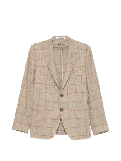 Tagliatore Check-pattern Notched-lapel Jacket In Brown