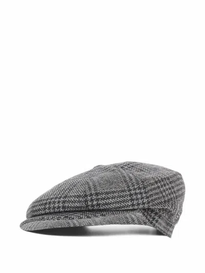 Tagliatore Check-pattern Wool-blend Flat Cap In Gray