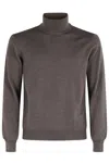 Tagliatore Chestnut High-collar Sweater With Ribbed Accents In Brown