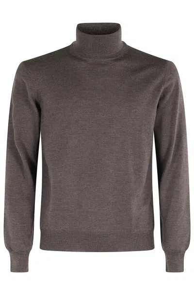 Tagliatore Chestnut High-collar Sweater With Ribbed Accents In Brown