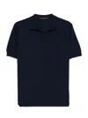 Tagliatore Dark Blue Polo Shirt With Classic Collar And Ribbed Trim In Cotton Man