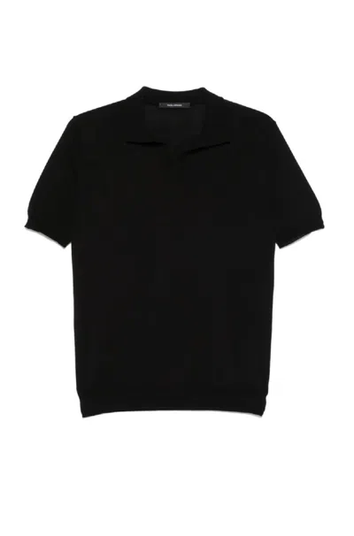TAGLIATORE TAGLIATORE CLASSIC BLACK POLO SHIRT WITH V-NECK DESIGN